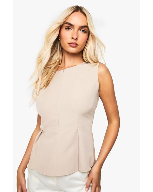 Boohoo Women's White Woven Zip Front Peplum