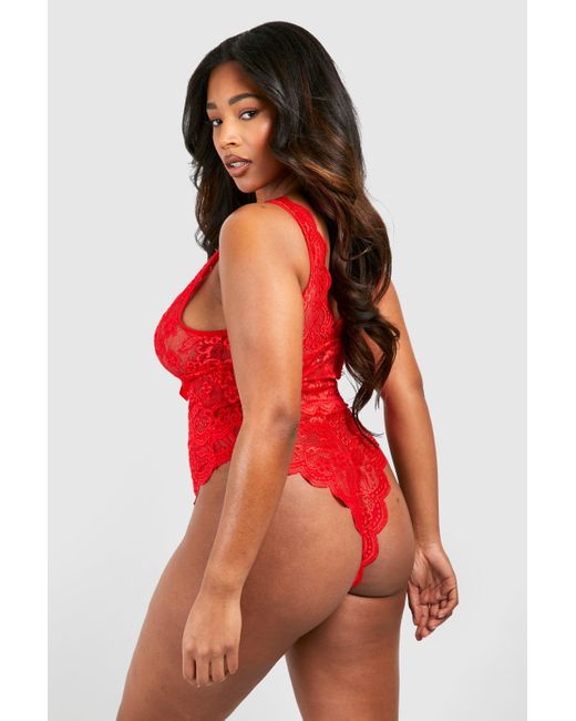 Boohoo Red Plus Lace Bow Detail Babydoll