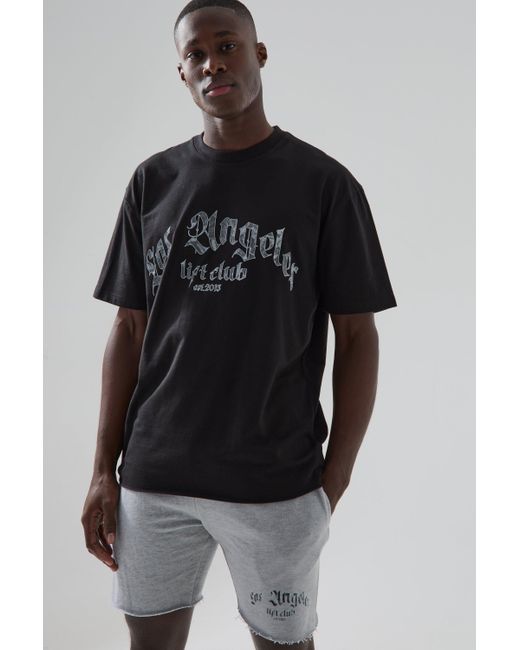 BoohooMAN Black Man Active Los Angeles Lift Club T-shirt Set for men