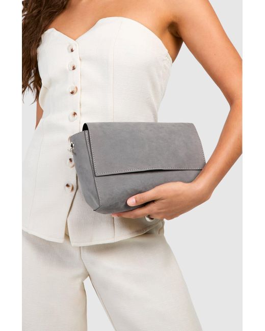 Boohoo Gray Structured Clutch Bag And Chain