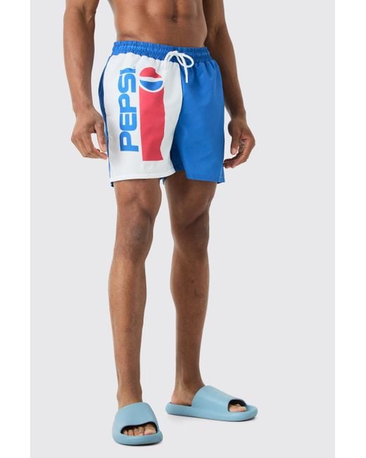 BoohooMAN Blue Short Length Pepsi License Swim Short for men