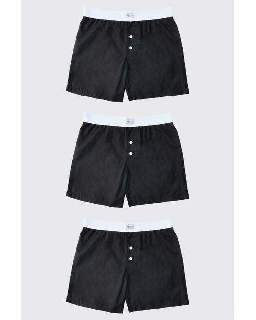 BoohooMAN Black 3 Pack Man Tab Woven Boxer Shorts for men