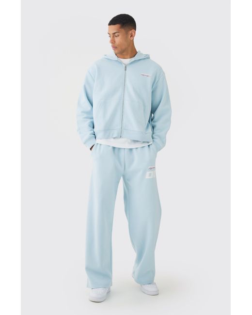 Boohoo Oversized Boxy Zip Through Moto And Jogger Print Tracksuit in Blue Lyst