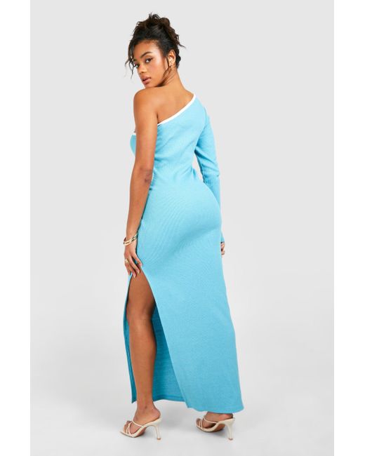 Boohoo Blue Contrast Binding One Shoulder Maxi Dress
