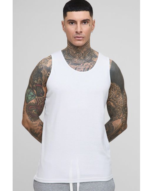 Boohoo White Tall Regular Fit Basic Ribbed Tank