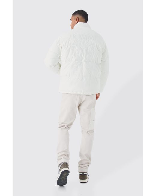 BoohooMAN Tall Oversize Nylon-Steppjacke mit Stickerei in White für Herren