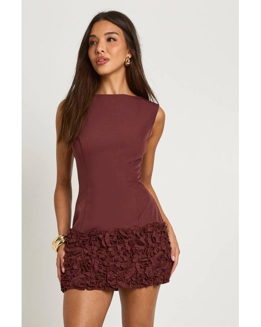 Boohoo Women's Red 3D Floral Drop Hem Mini Dress - www.ice4pros.com.br