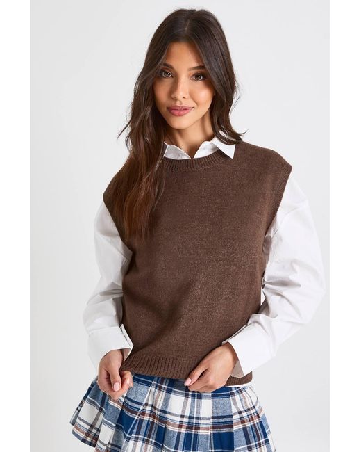 Boohoo Women's Brown Split Back Detail Knitted Vest
