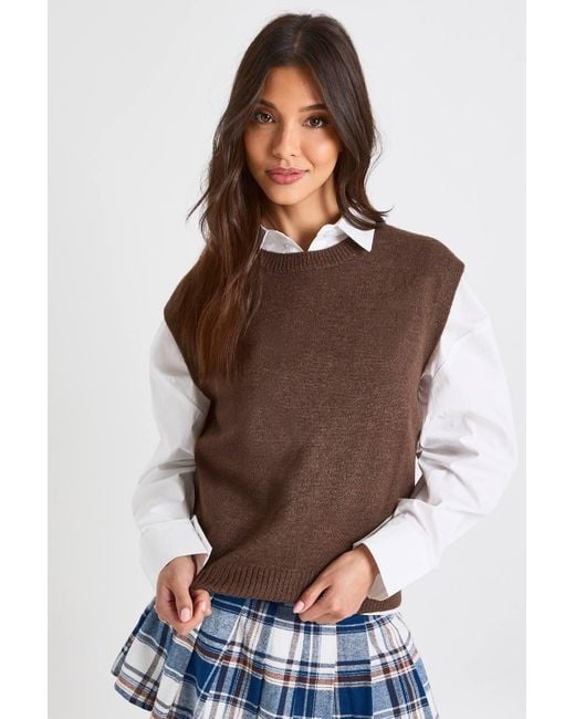 Boohoo Brown Split Back Detail Knitted Tank