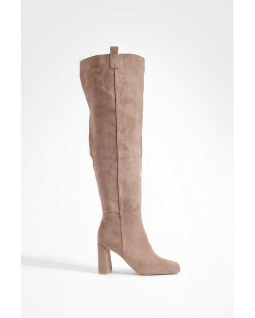 Boohoo Natural Wide Fit Tab Detail Over The Knee Boots