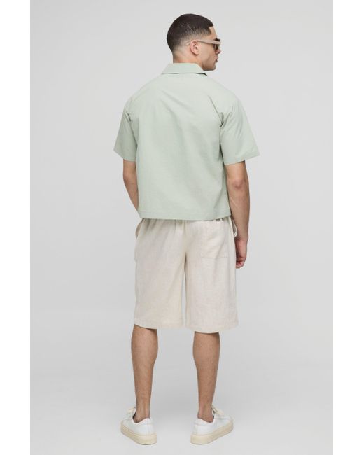 BoohooMAN Oversize Nylon-Hemd in Knitteroptik mit Reißverschluss in Green für Herren