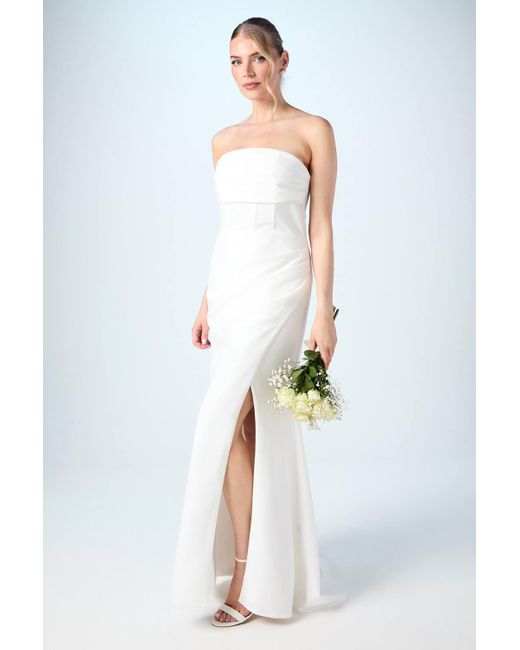 Coast White Crepe Corset Fishtail Wedding Dress With Puddle