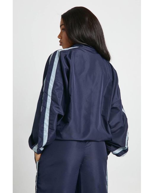 Boohoo Blue Nylon Side Stripe Button Through Jacket