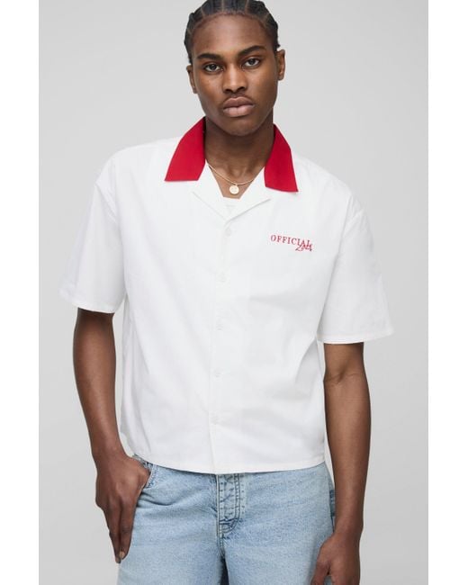 BoohooMAN Kastiges Oversize Hemd mit Monte Carlo Print in White für Herren