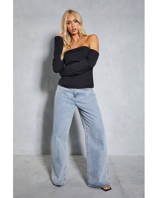 MissPap Gray Bardot Structured Zip Back Top