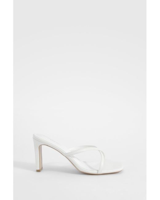 Boohoo White Wide Fit Crossover Strap Heeled Mules