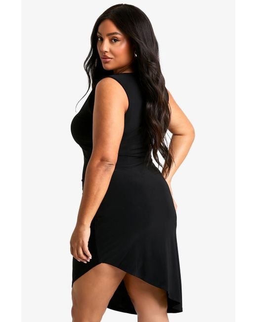 Boohoo Black Plus Racer Asymmetric Hem Midi Dress