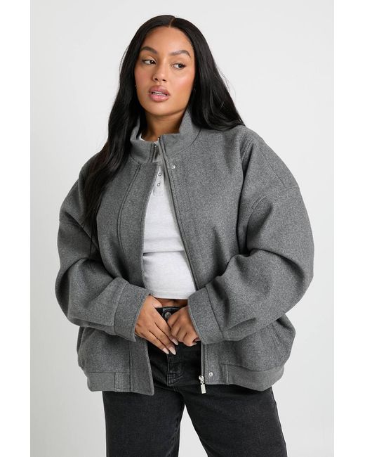 Boohoo Gray Plus Oversized Bomber Jacket