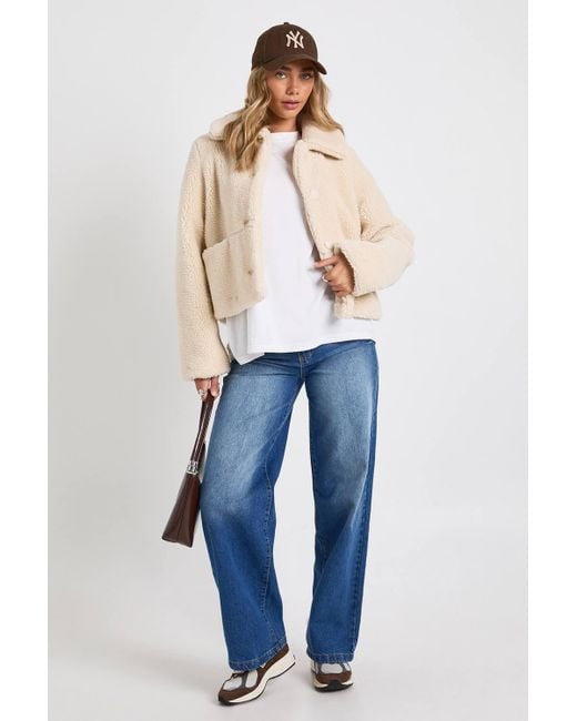 Boohoo Blue Short Fur Collared Jacket