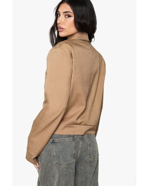 Boohoo Natural Zip Front Tailored Bomber Jacket