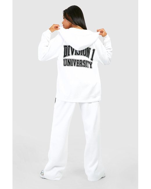 Boohoo White Towelling Applique Slogan Zip Through Hooded Tracksuit