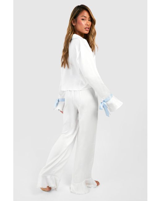 Boohoo White Bridal Something Blue Trouser Pyjama Set