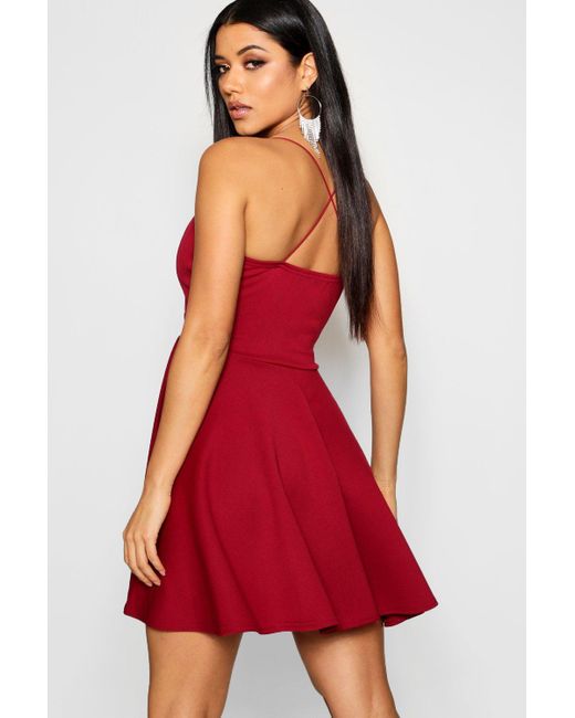 strappy plunge neck skater dress