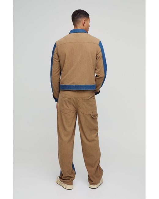 Boohoo Blue Regular Denim & Corduroy Cropped Jacket