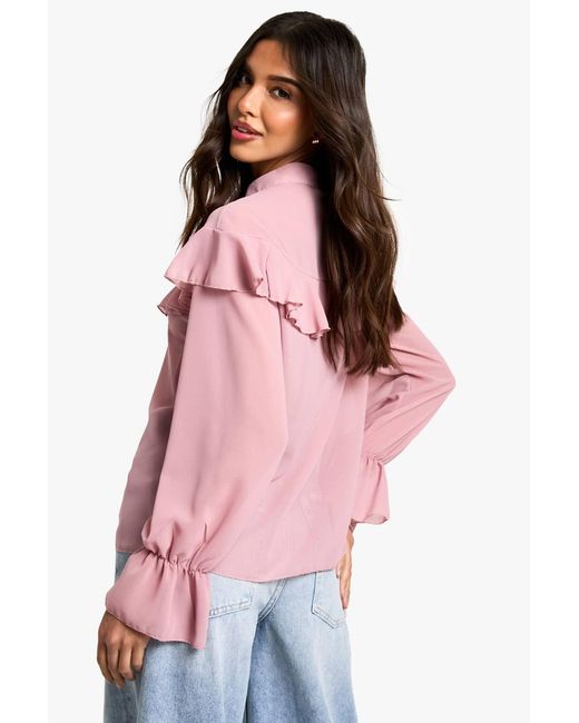 Boohoo Pink Ruffle Blouse