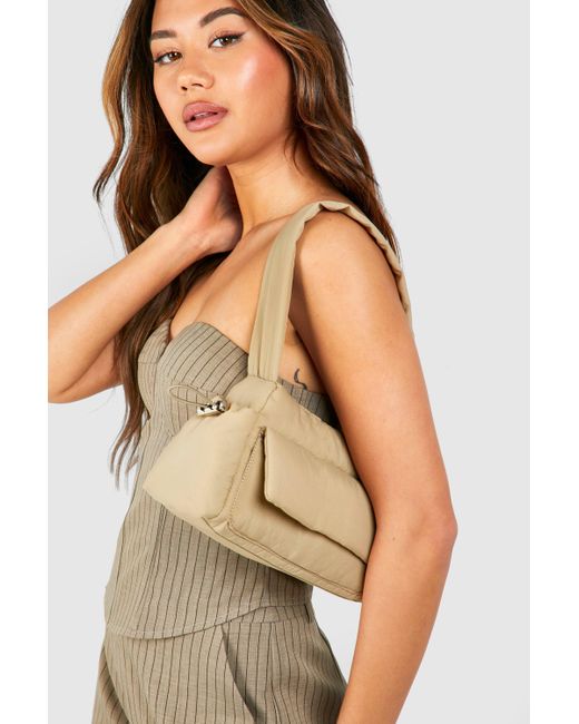 Boohoo Natural Nylon Cargo Pocket Detail Shoulder Bag