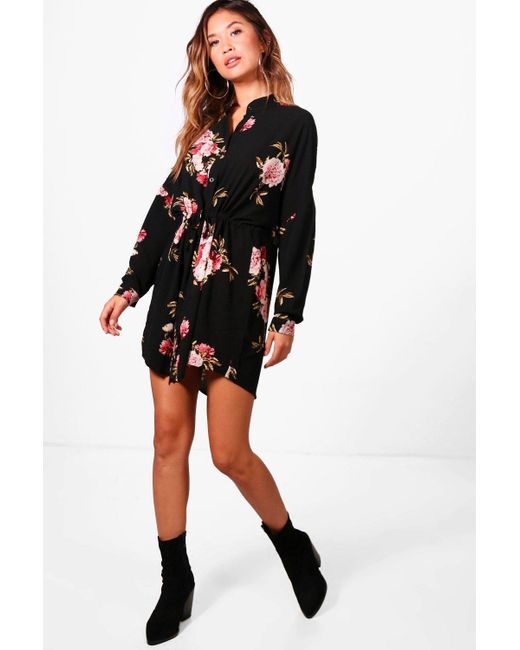 boohoo floral shirt dress