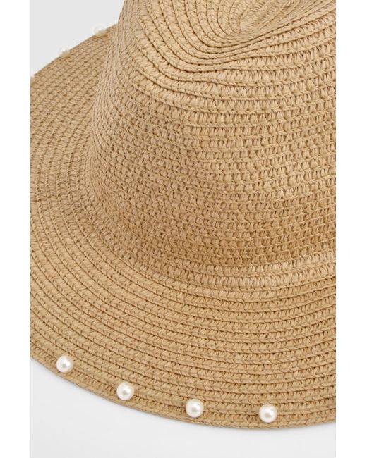 Pearl Trim Straw Hat Boohoo de color Natural