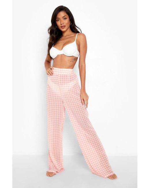 Boohoo Gingham Chiffon Beach Trouser 