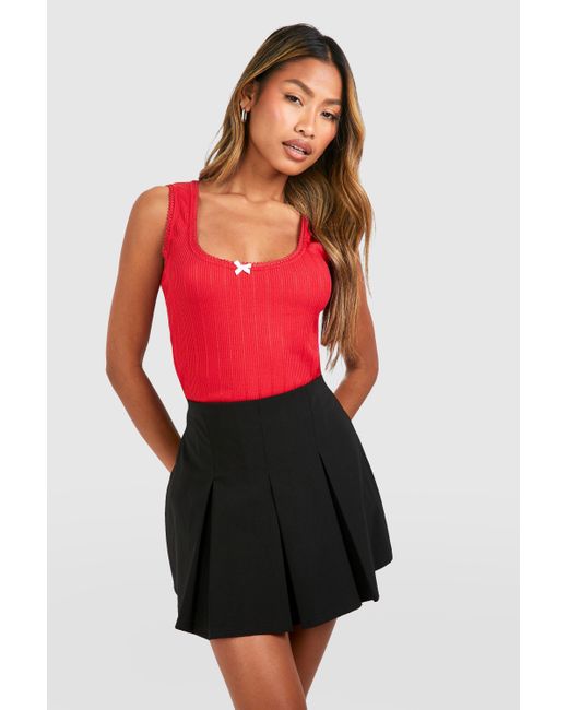 Boohoo Red Lace Trim Ribbed Bow Detail Tank