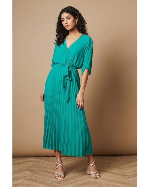 Oasis Women's Green Petite Occasion Kimono Sleeve Pleated Midi Dress Oasis Women's Green Petite Occasion Kimono Sleeve Pleated Midi Dress