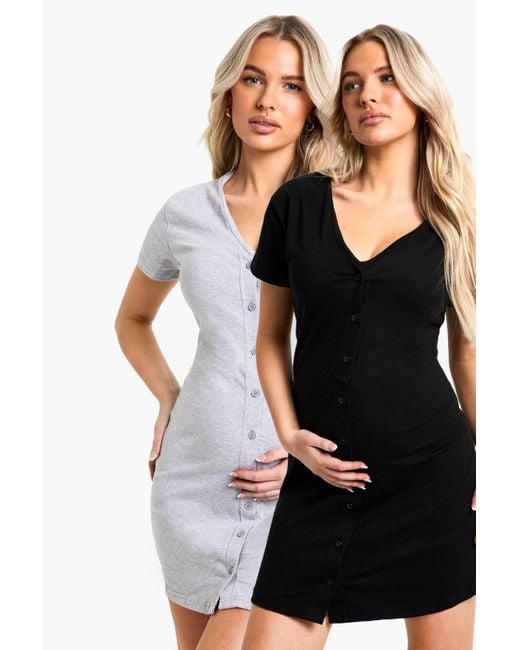 Boohoo Black Maternity 2 Pack Button Front Nightie