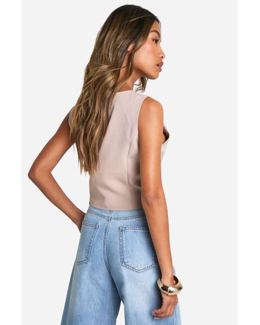 Boohoo White Square Neck Crop Waistcoat