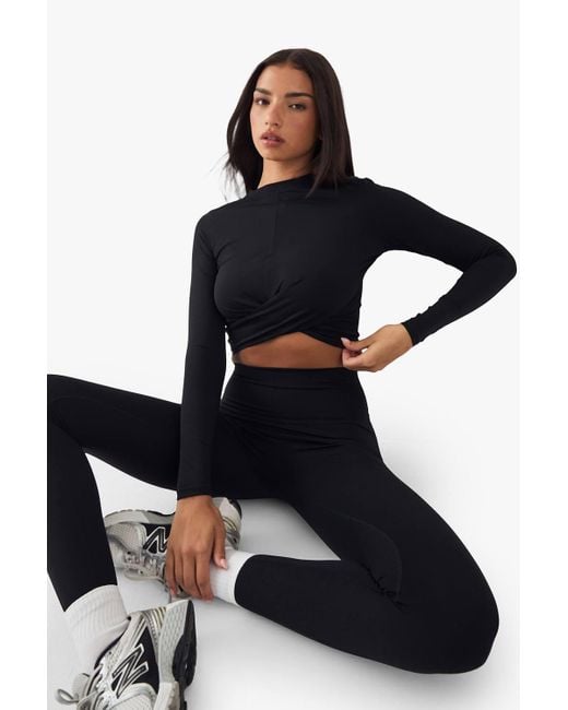 DSGN Studio Black Twist Front Crop Long Sleeve Top