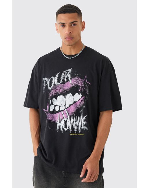 Boohoo Tall Pour Lips Graphic T-shirt In Black