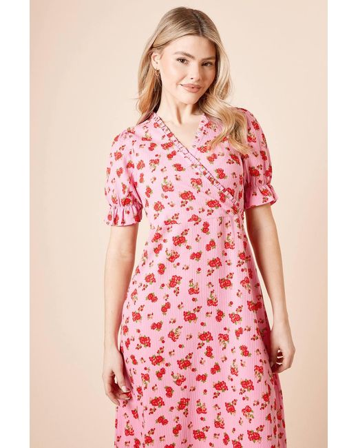 dorothy perkins pink floral dress Floral Dorothy Perkins Wrap Front Tiered Skirt Midaxi Dress