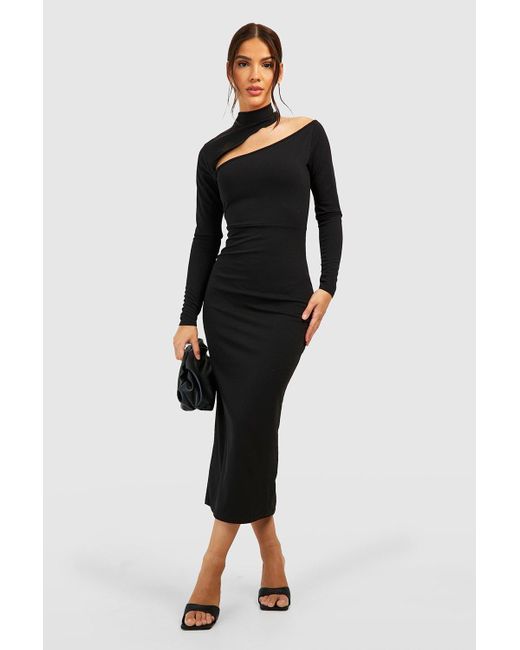 Boohoo Black Roll Neck Cut Out Midaxi Dress