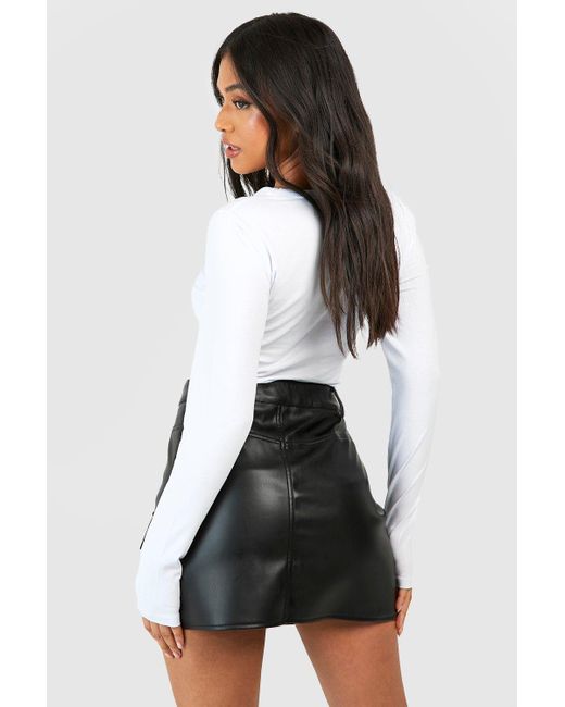 Boohoo White Petite Leather Look Cargo Mini Skirt