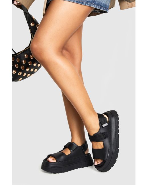 Boohoo Black Chunky Platform Double Strap Sandal