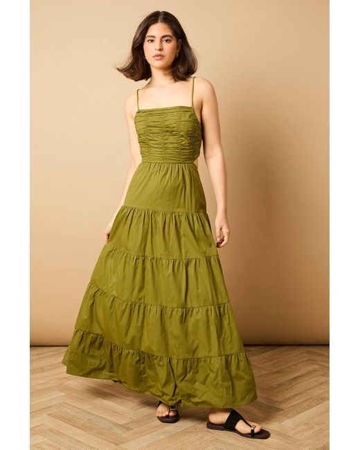 Oasis Green Gathered Bodice Tie Back Maxi Dress
