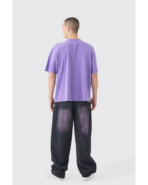 BoohooMAN Purple Oversized Washed Moto Print T-shirt for men
