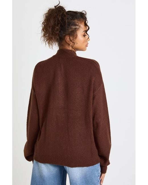 Boohoo Brown High Neck Knit Cardigan