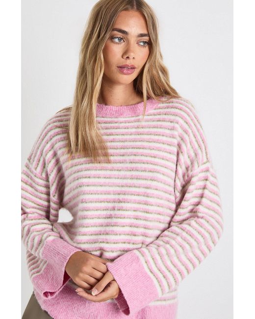 Super Soft Thin Stripe Oversized Knitted Jumper Boohoo de color Pink