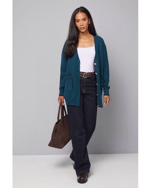 Wallis Blue Tipped Button Through Cardigan