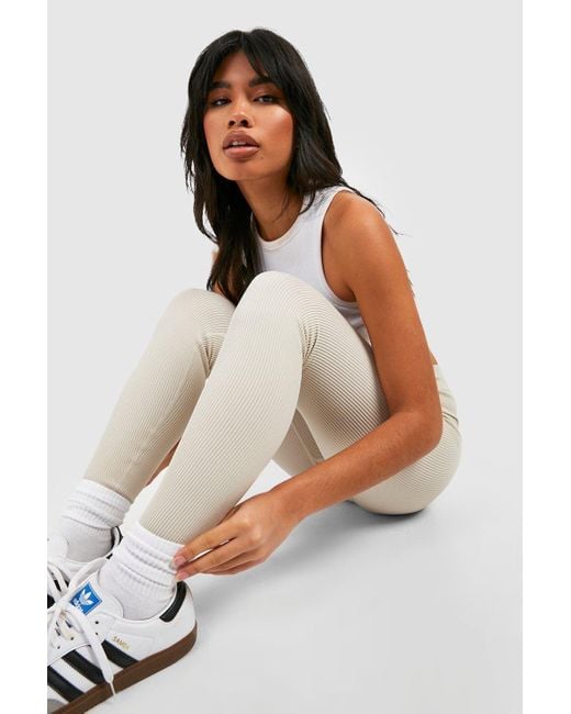 Boohoo Structured Seamless Contour Ribbed Leggings in White | Lyst UK