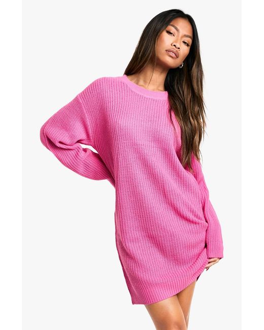 Boohoo Pink Basic Crew Neck Jumper Dress